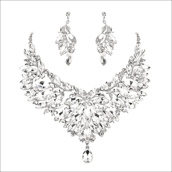 Other - Crystal Rhinestone Statement Necklace Earrings Set for Women